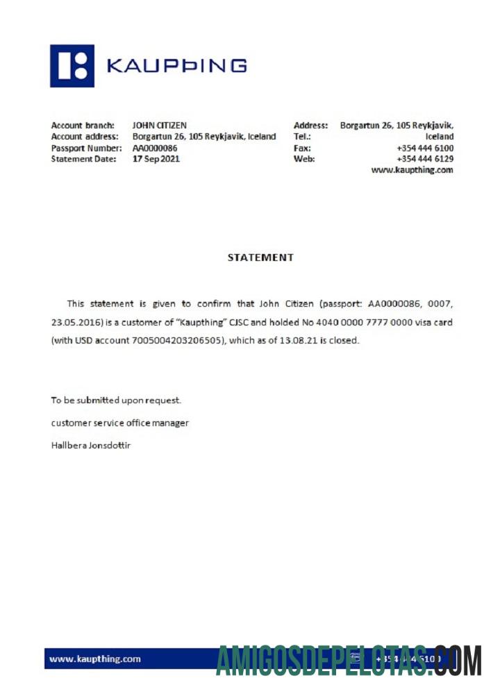 Referência de fechamento do Kaupthing na Islândia exemplo real